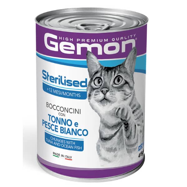 GEMON CAT CHUNKIES STERILISED konservi kaķiem Tuncis, Okeāna zivis 415g